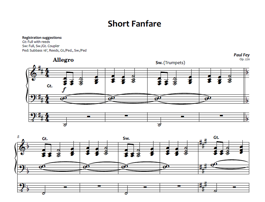 Short Fanfare (Sheet Music) - Paul Fey, Op. 270 – Paul Fey | Organist