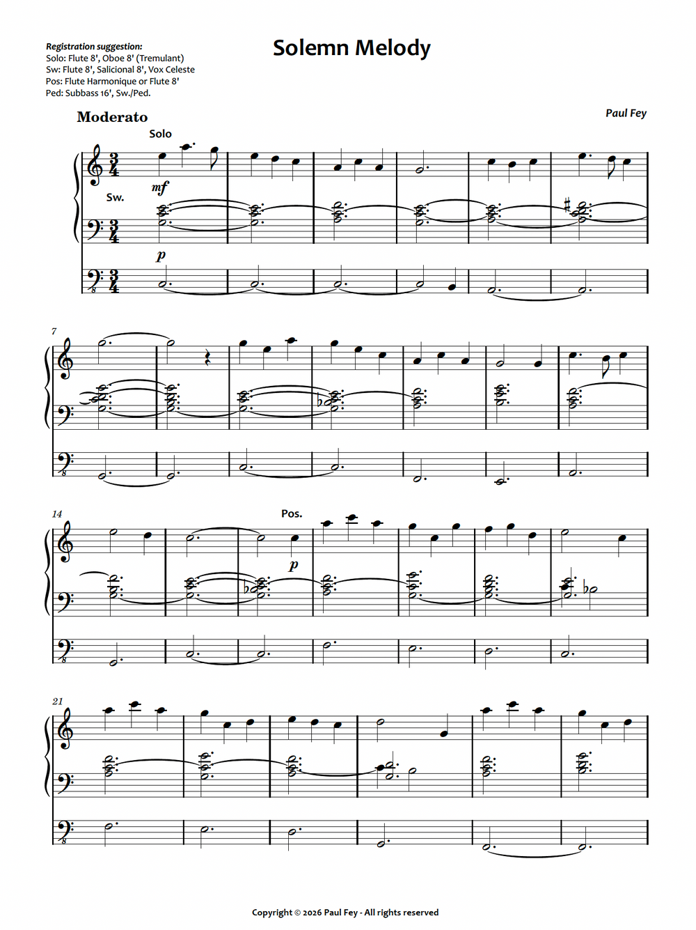 Solemn Melody (Sheet Music) - Paul Fey