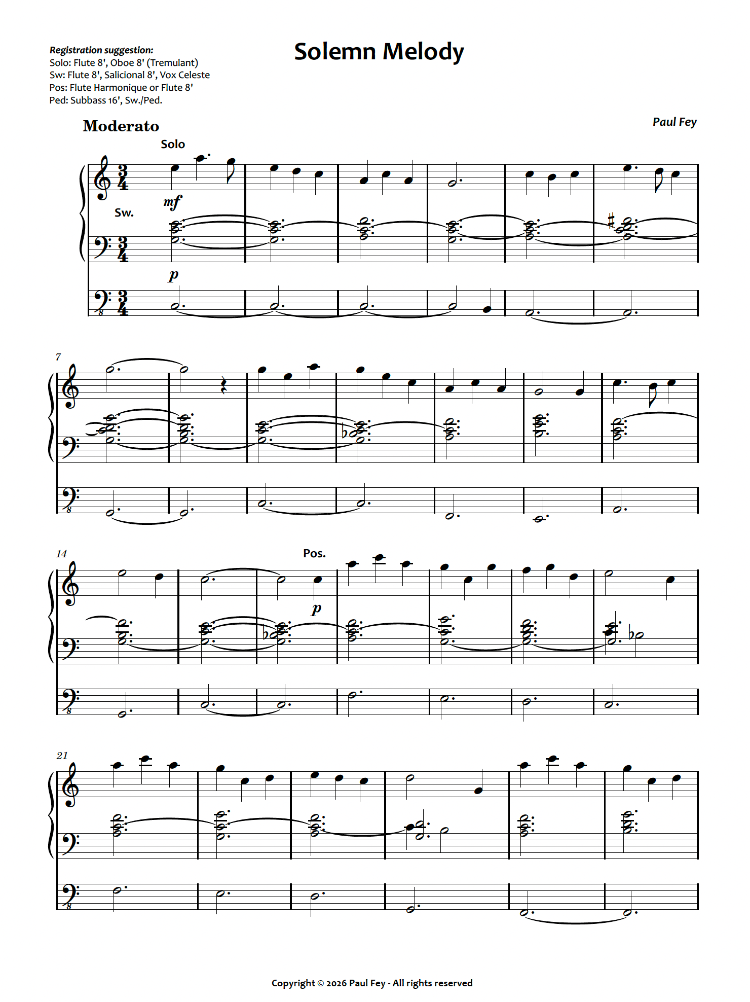 Solemn Melody (Sheet Music) - Paul Fey