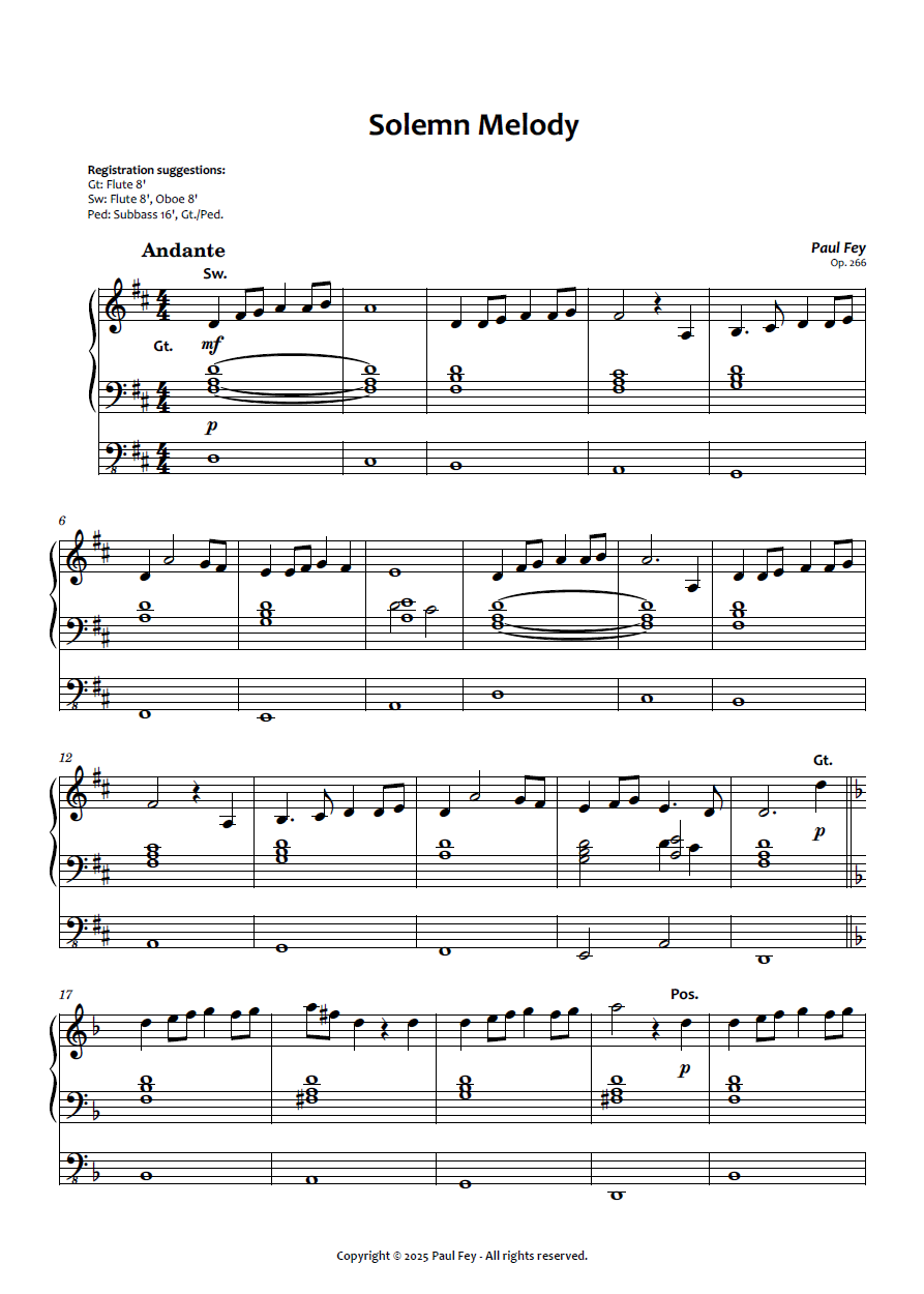 Solemn Melody (Sheet Music) - Paul Fey, Op. 266