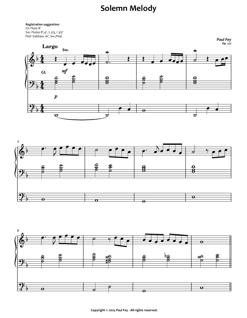 Solemn Melody (Sheet Music) - Paul Fey, Op. 277