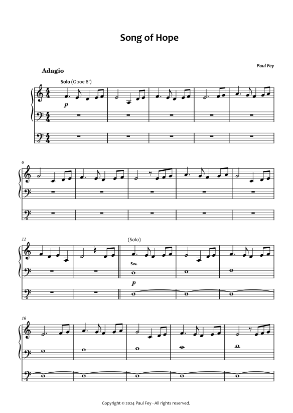 'Song of Hope' (Sheet Music) - Paul Fey