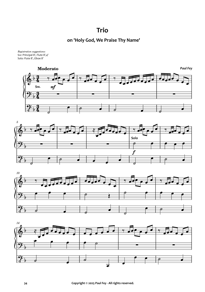 Trio on 'Holy God, We Praise Thy Name' (Sheet Music) - Paul Fey