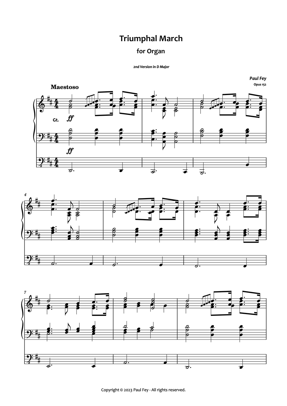 Triumphant March for Organ Pipe Organ Sheet Music by Paul Fey Organist and Pianist 