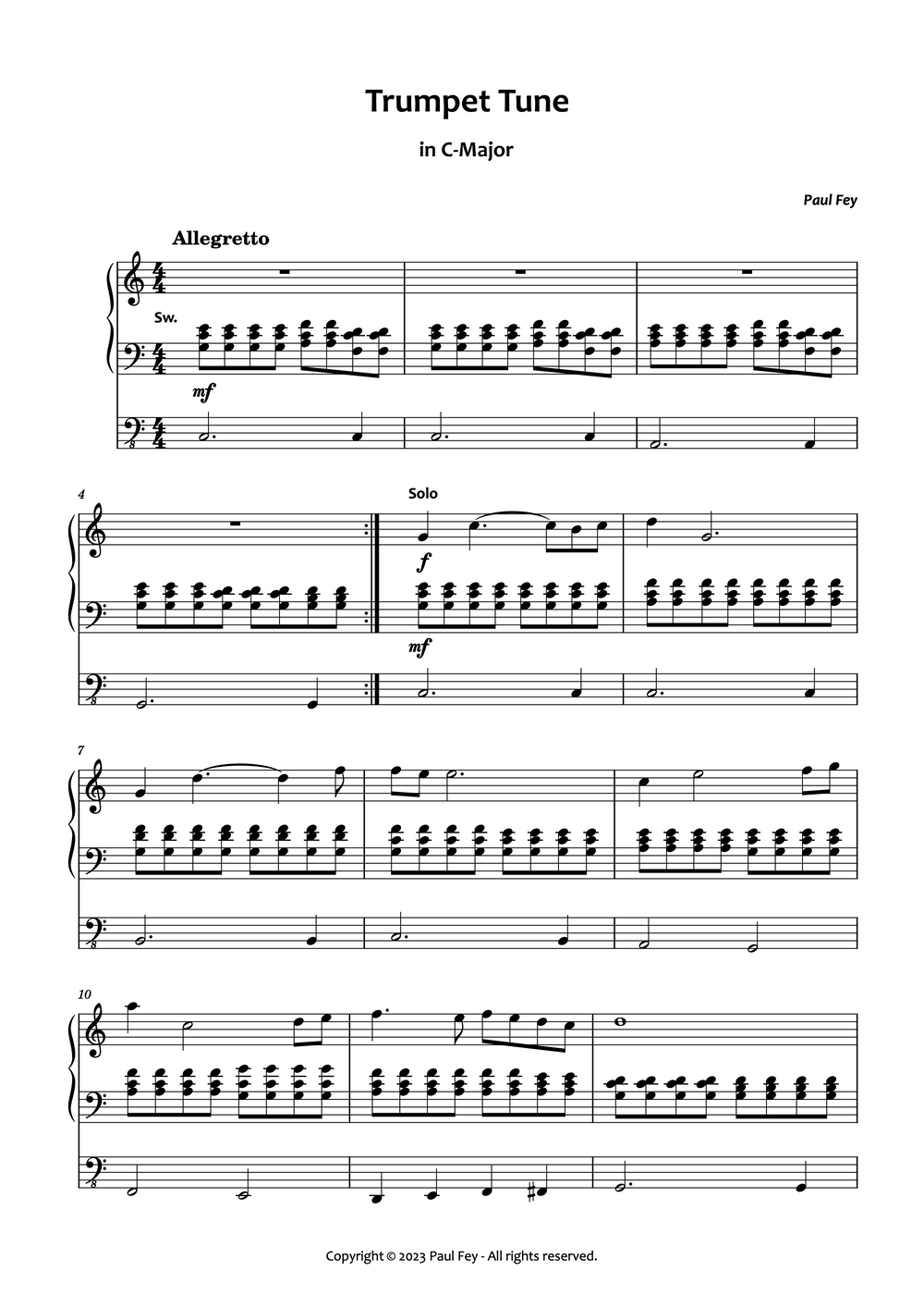 Trumpet Tune in C-Major (Sheet Music) - Music for Organ by Paul Fey Organist 
