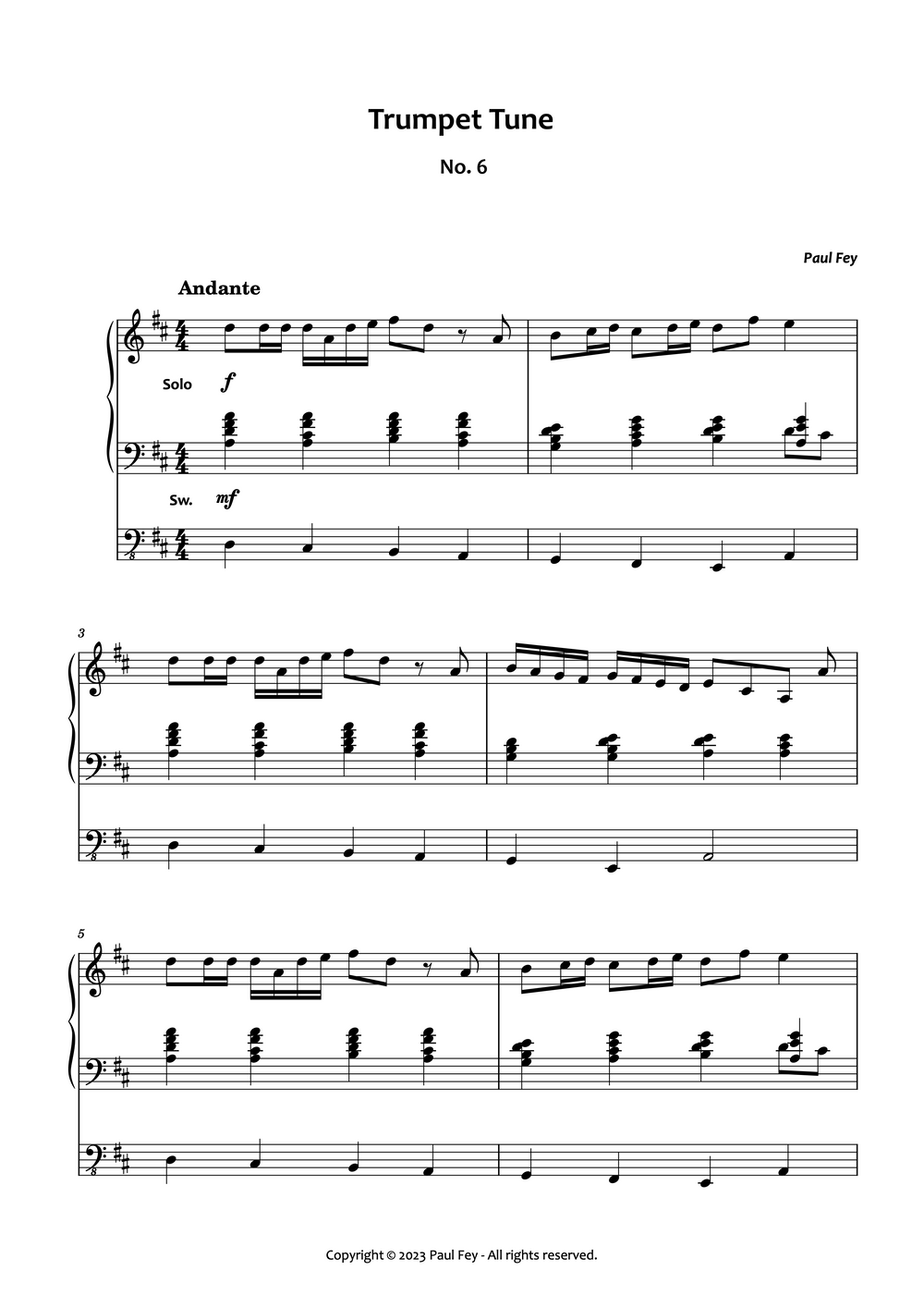 Trumpet Tune VI (Sheet Music) - Music for Organ by Paul Fey Organist 