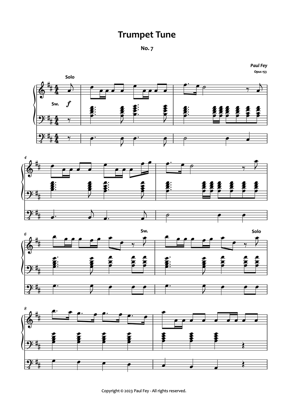 Trumpet Tune No, 7 Pipe Organ Sheet Music By Paul Fey Organist and Pianist Famous Organist on YouTube