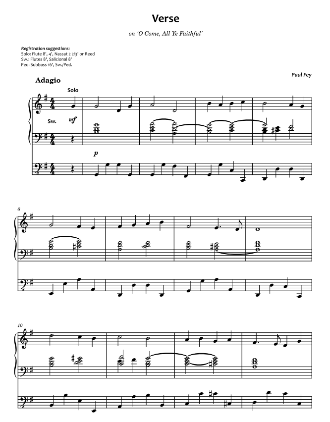Verse on 'O Come, All Ye Faithful' (Sheet Music) - Paul Fey