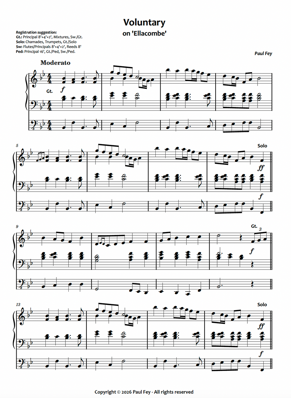 Voluntary on 'Ellacombe' (Sheet Music) - Paul Fey