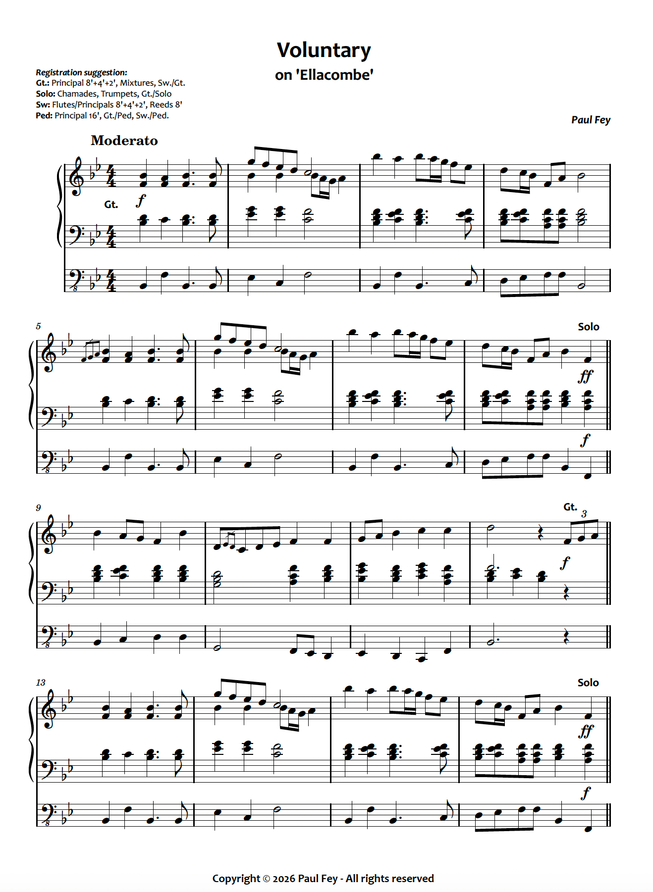 Voluntary on 'Ellacombe' (Sheet Music) - Paul Fey