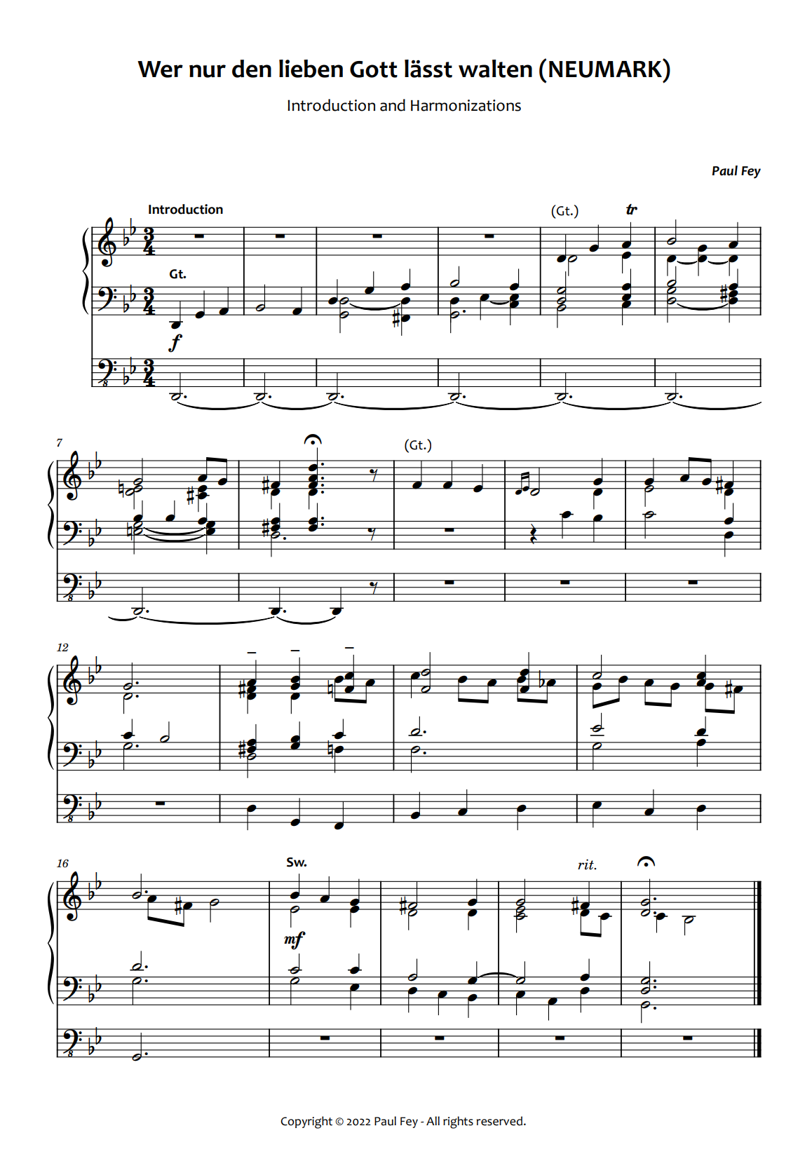 3 Favorite Hymns Harmonized (Sheet Music) - Music for Pipe Organ by Paul Fey