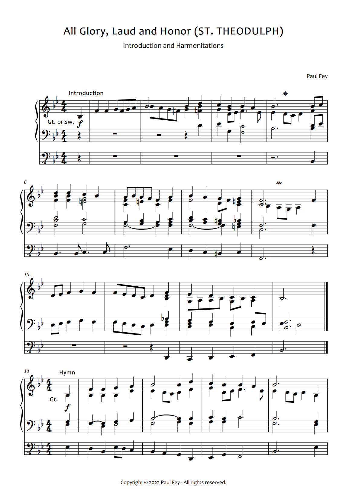 5 EASTER Hymns Reharmonized for Pipe Organ by Paul Fey