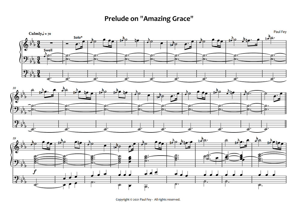 Bagpipe-Prelude on Amazing Grace (Sheet Music) - Music for Pipe Organ by Paul Fey