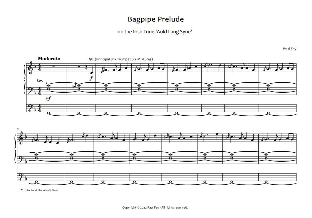 Bagpipe Prelude Sheet Music by Paul Fey Organist 
