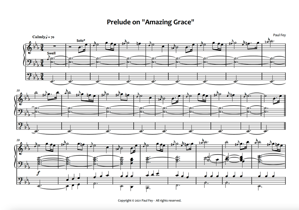 Bagpipe-Prelude on Amazing Grace (Sheet Music) - Music for Pipe Organ by Paul Fey