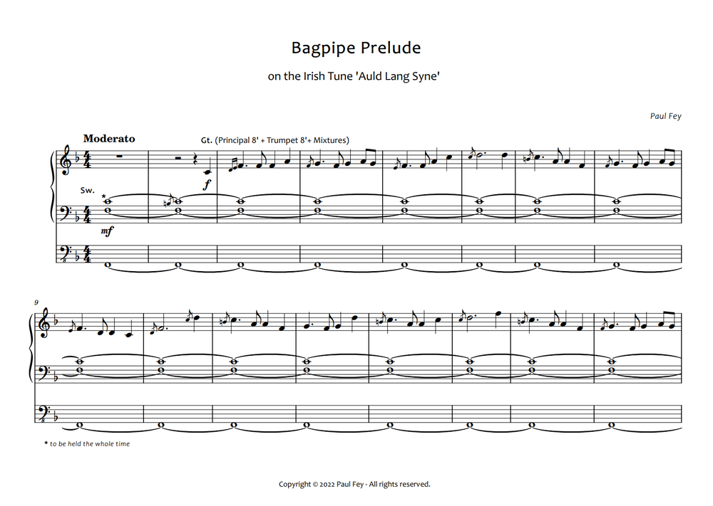 Bagpipe-Prelude on Amazing Grace (Sheet Music) - Music for Pipe Organ By Paul Fey