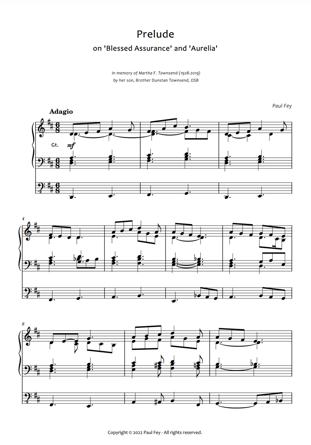 Prelude on "Aurelia" and "Blessed Assurance" (Sheet Music) - Music for Pipe Organ