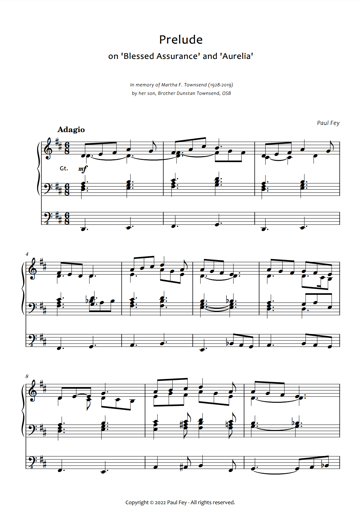 Prelude on "Aurelia" and "Blessed Assurance" (Sheet Music) - Music for Pipe Organ