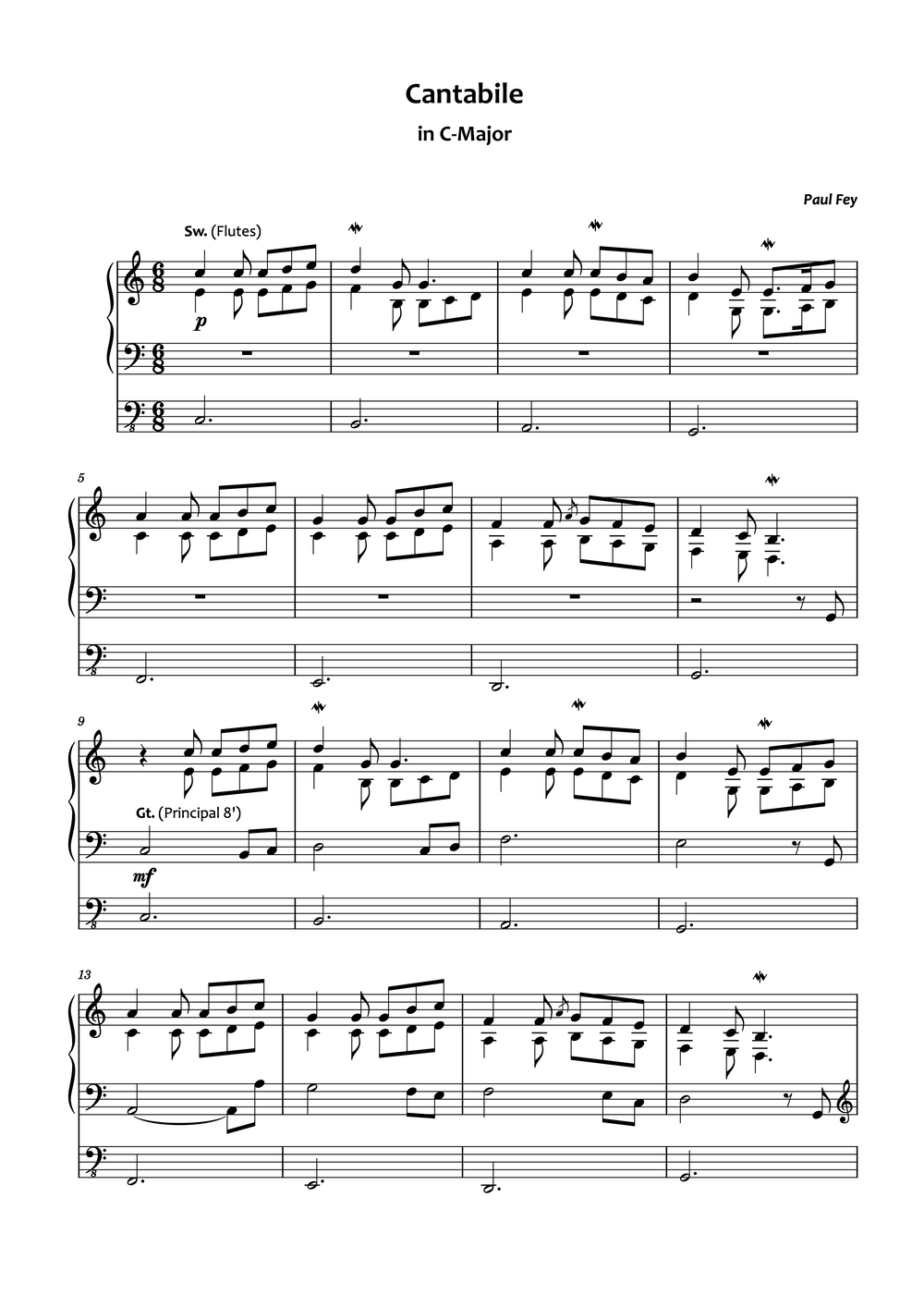 Cantabile in C-Major (Sheet Music) - Music for Organ by Paul Fey Organist 