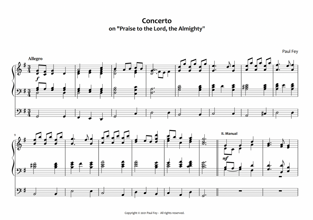 Concerto on "Praise to the Lord, the Almighty" (Sheet Music) - Pipe Organ Music by Paul Fey