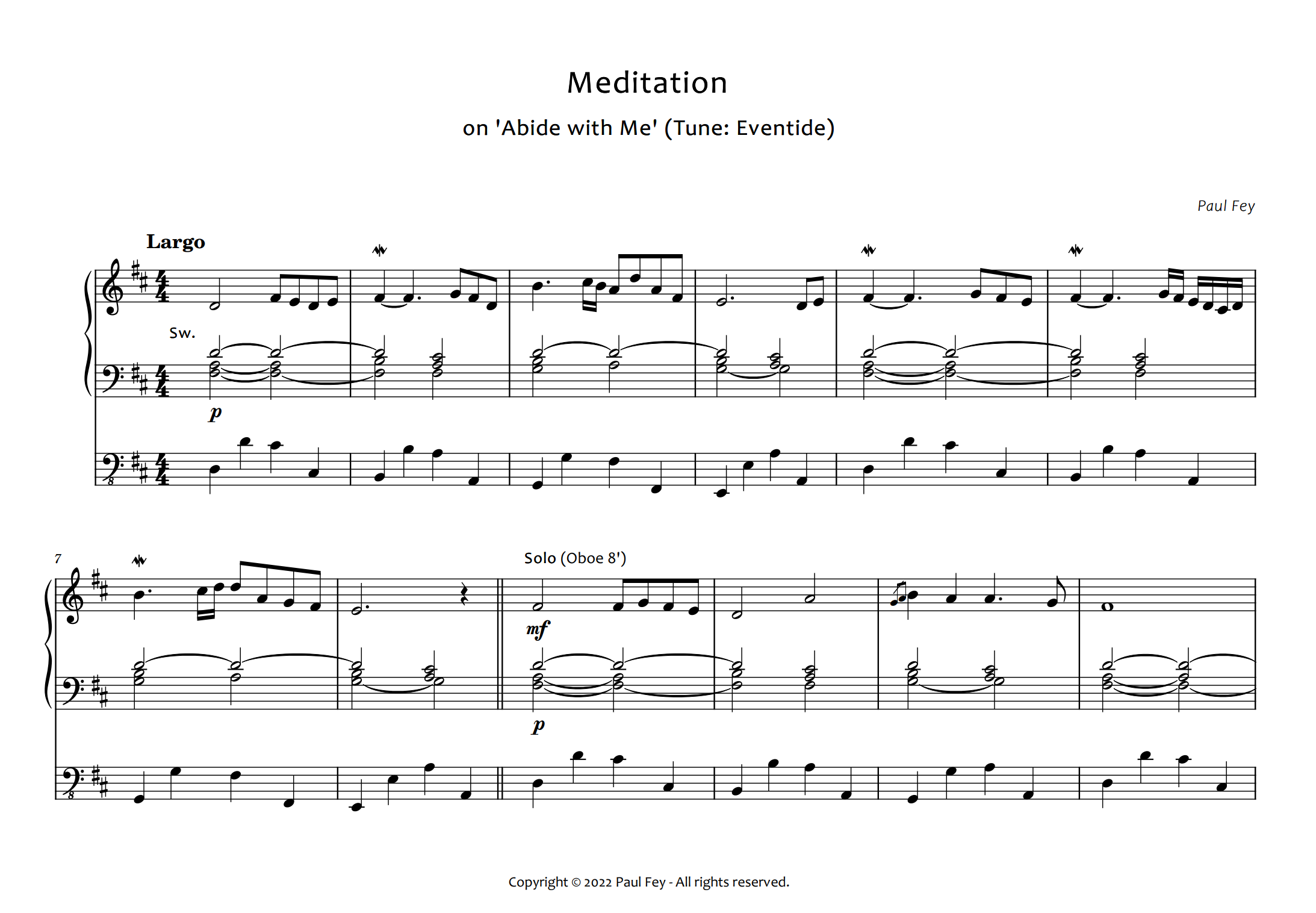 Dutch Meditation on 'Abide with me' - Music for Organ By Paul Fey