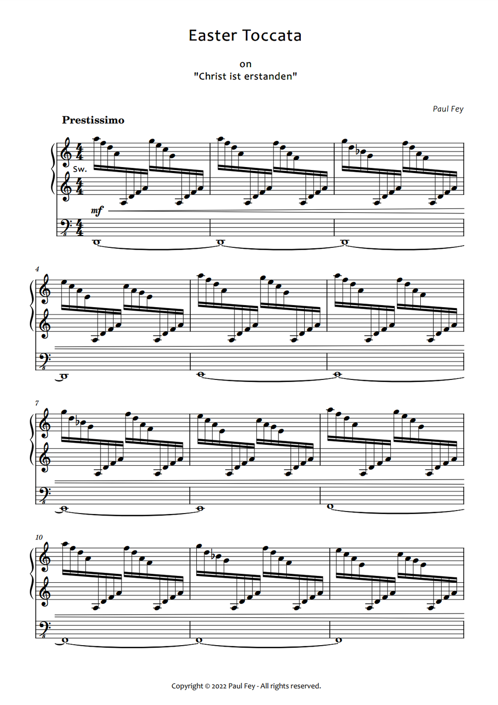 Easter Toccata Sheet Music for Pipe Organ by Paul Fey