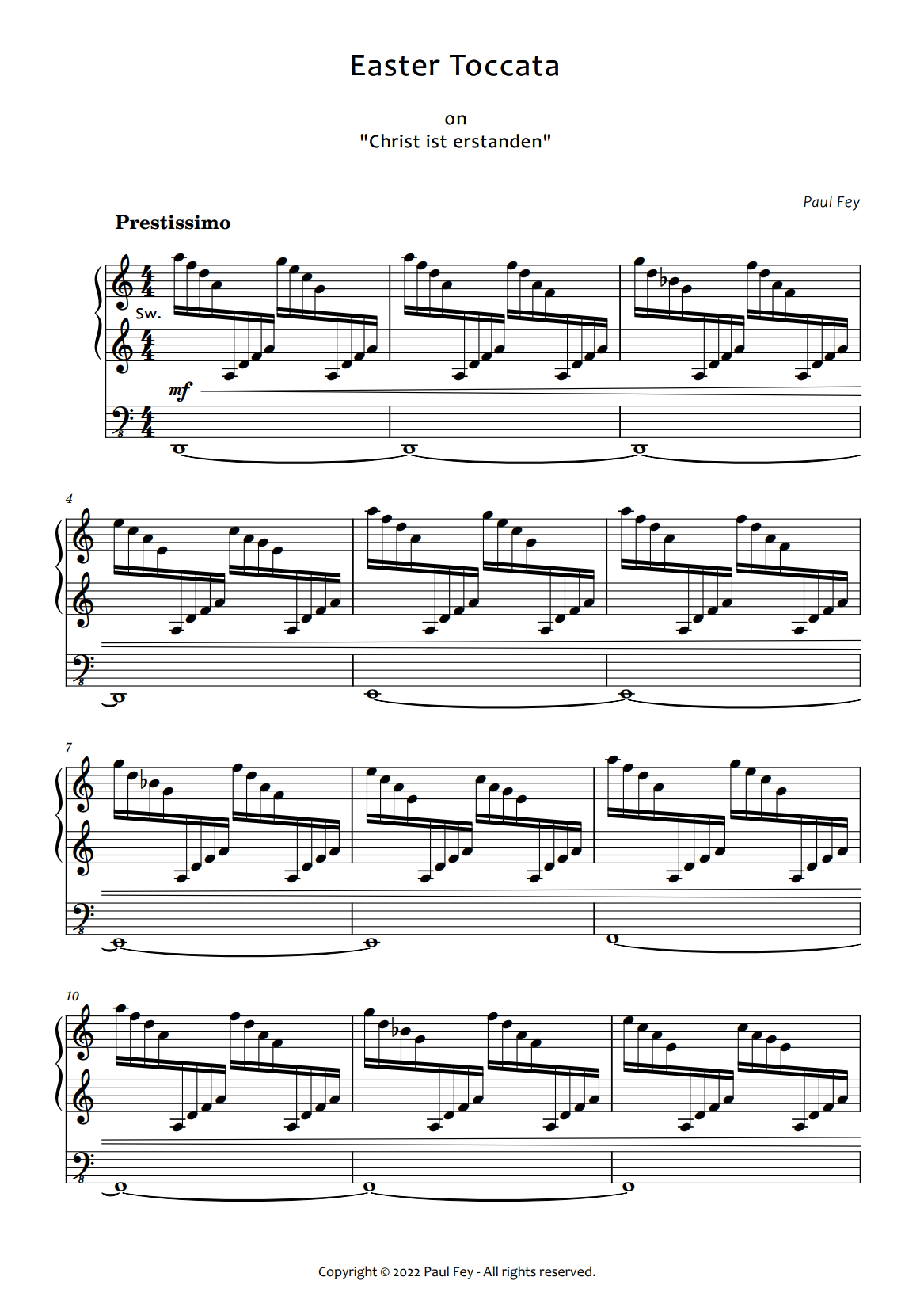 Easter Toccata Sheet Music for Pipe Organ by Paul Fey