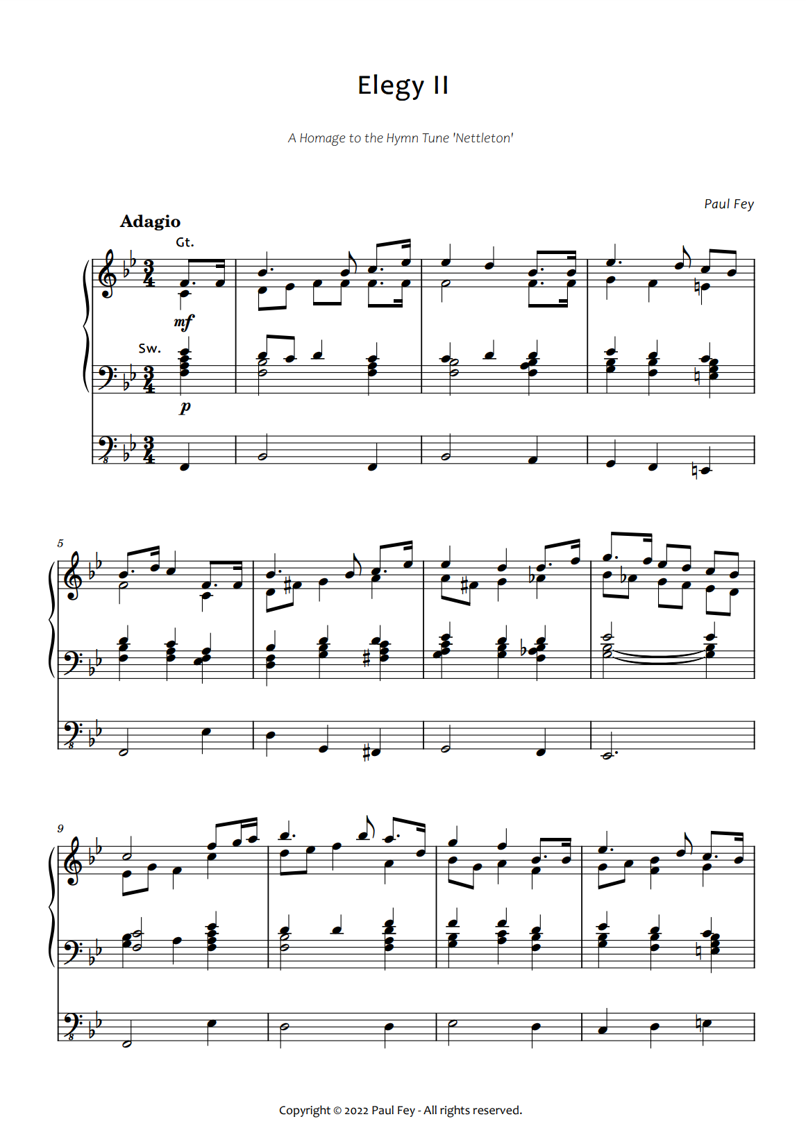 Elegy II for Organ (Sheet Music) - Music for Pipe Organ by Paul Fey