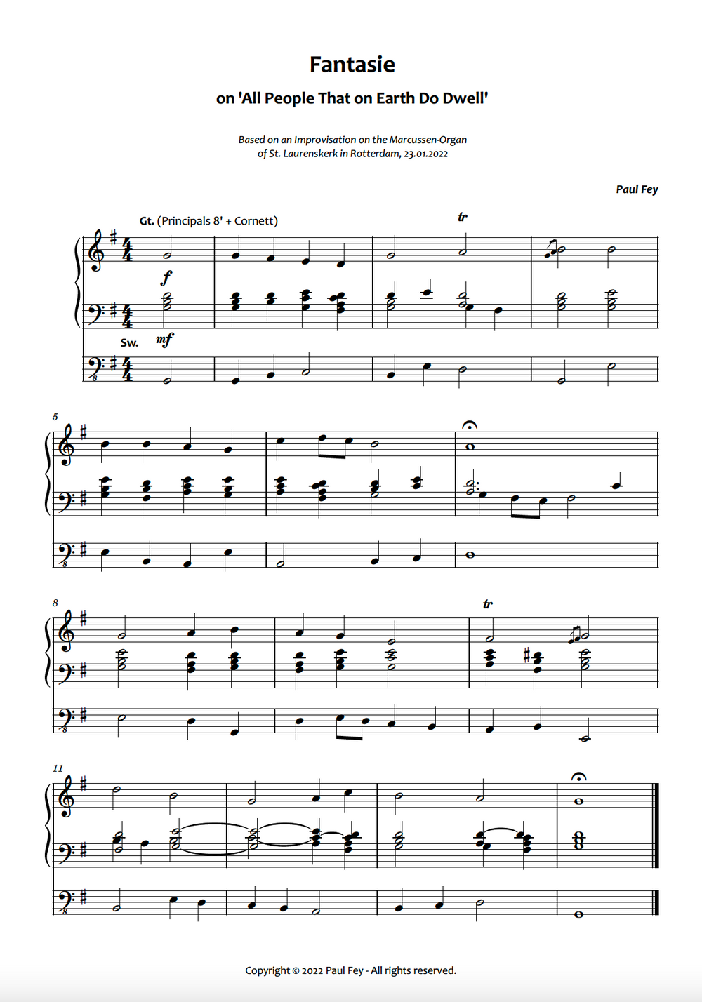 Fantasie on "All People that on Earth Do Dwell" (Sheet Music) - Music for Organ