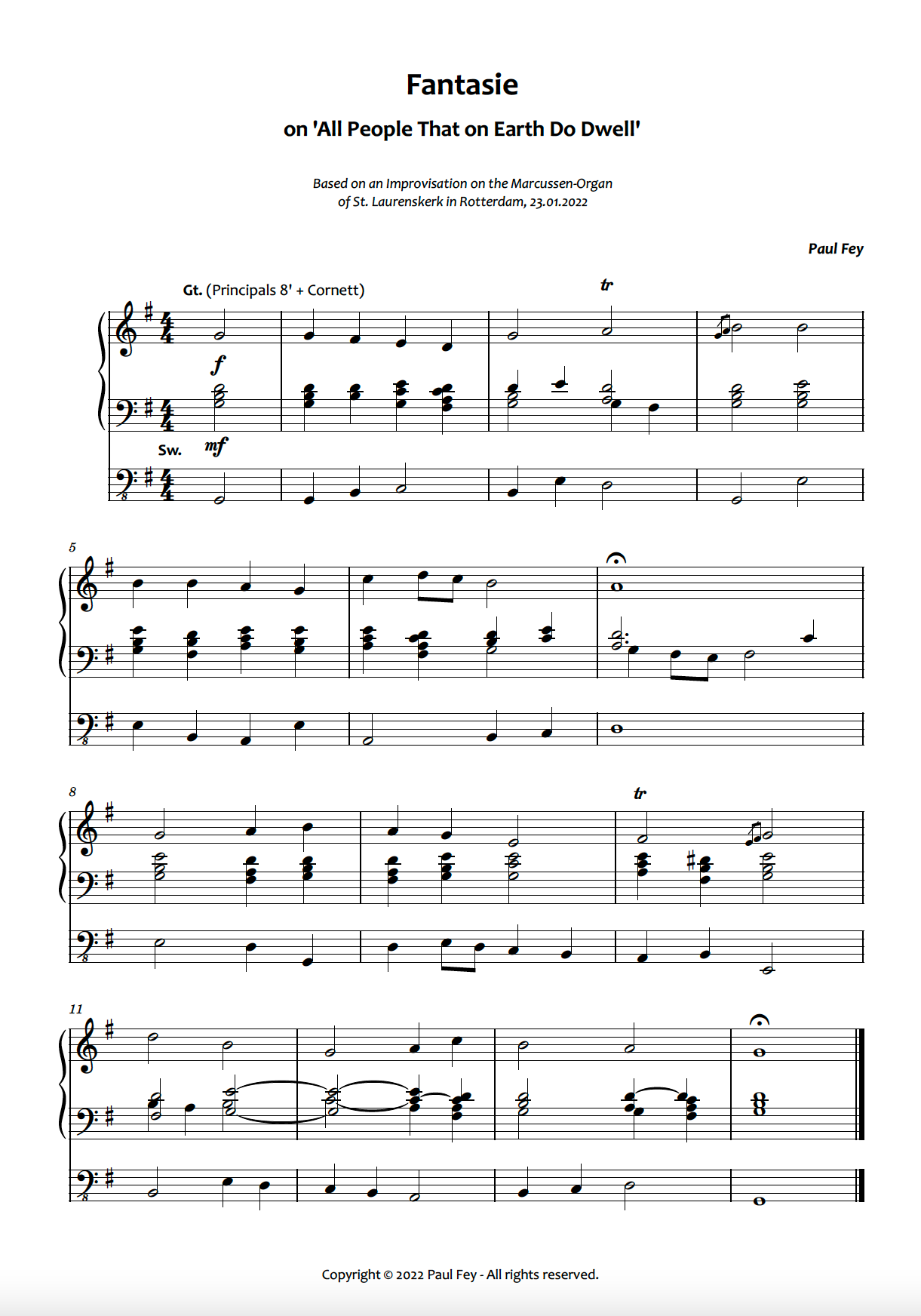 Fantasie on "All People that on Earth Do Dwell" (Sheet Music) - Music for Organ