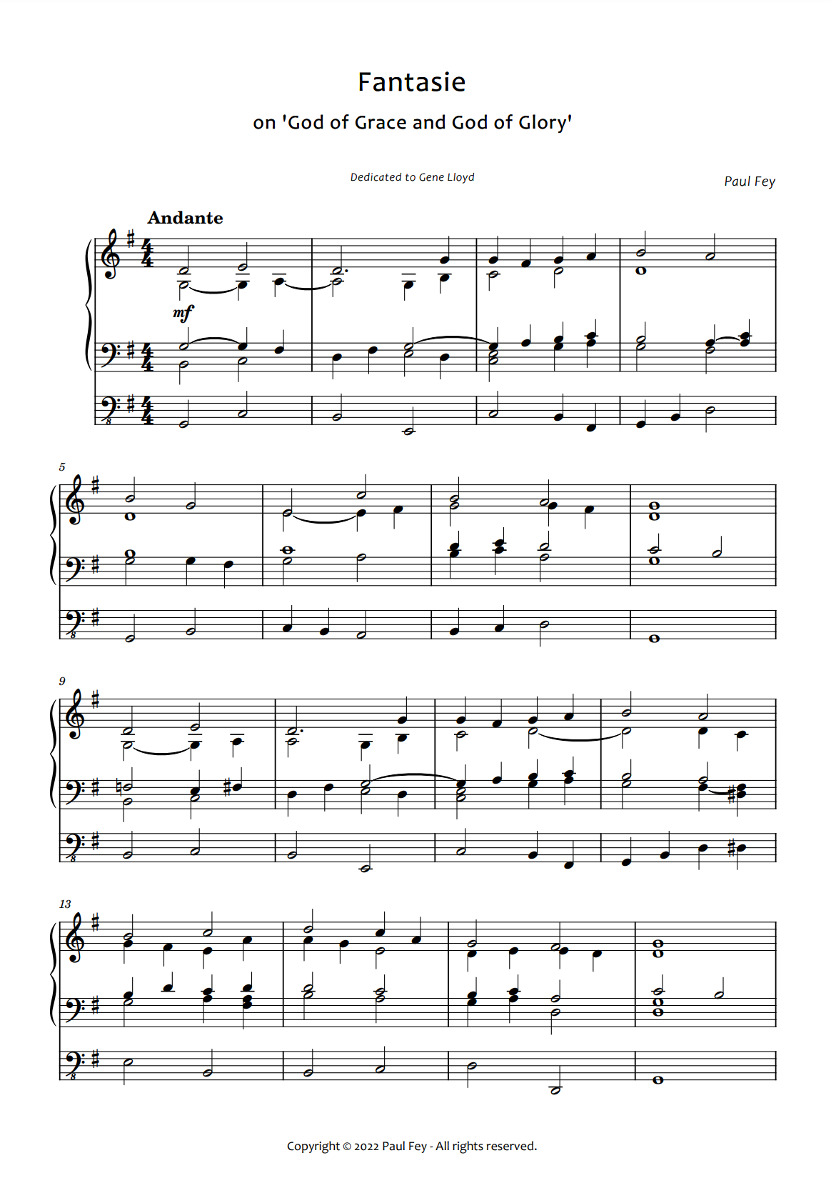 Fantasie on "God of Grace" / "Cwm Rhondda" for Organ (Sheet Music) - Music for Pipe Organ by Paul Fey