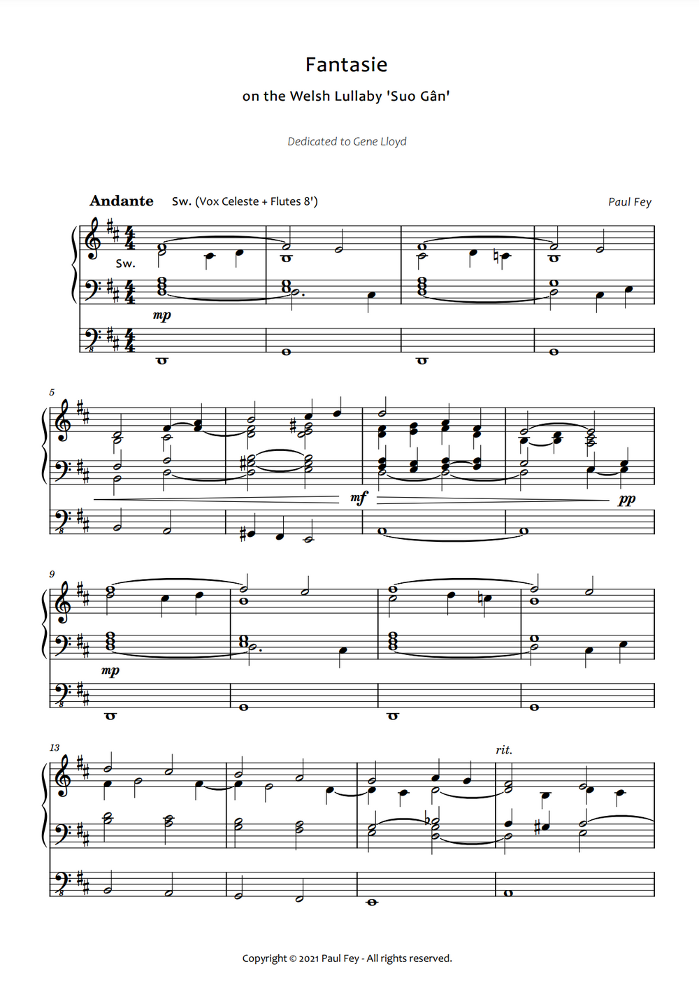 Fantasie on "Suo-Gan" (Sheet Music) - Music for Pipe Organ by Paul Fey