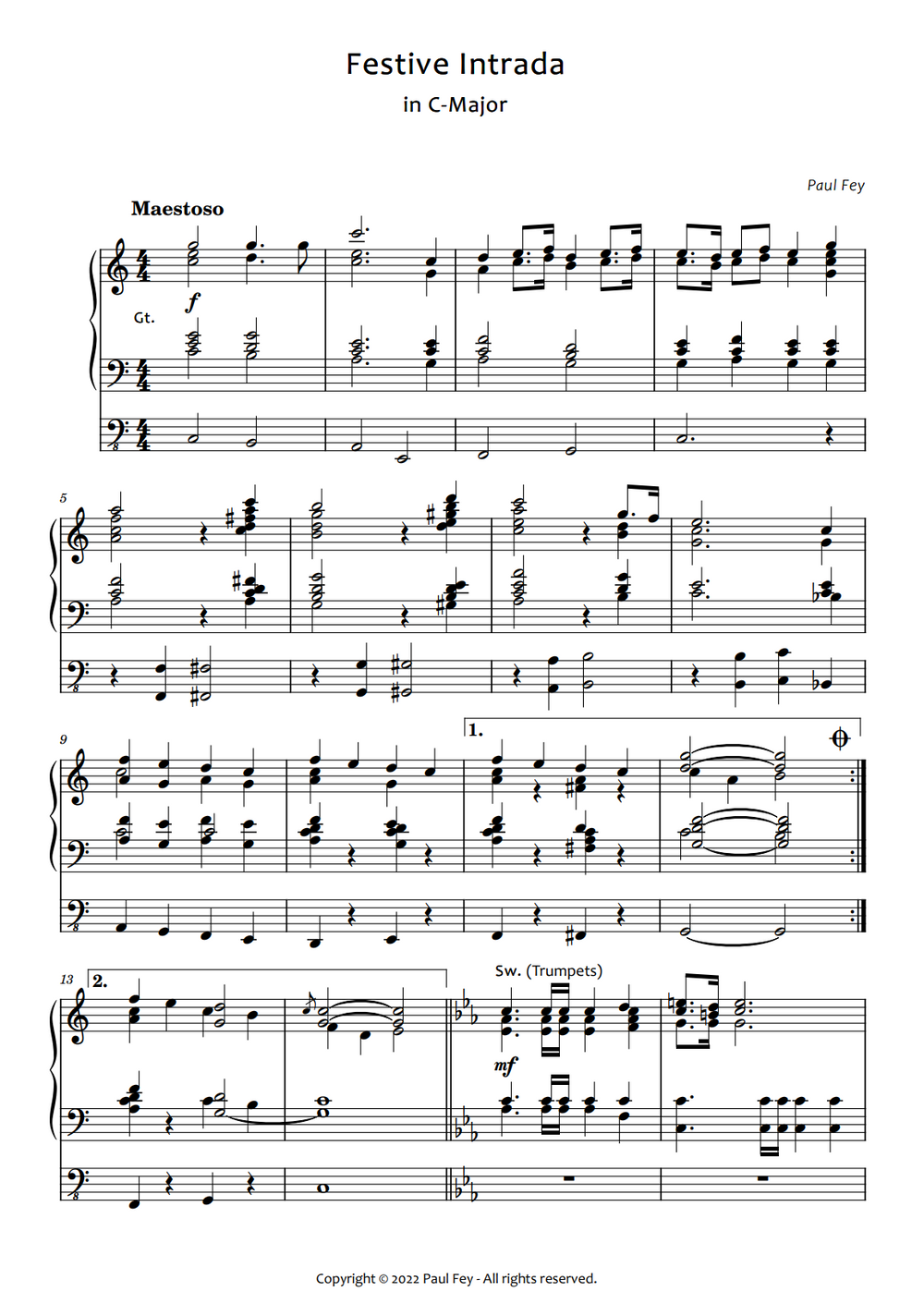 Festive Intrada" in C-Major for Organ (Sheet Music) - Music for Pipe Organ