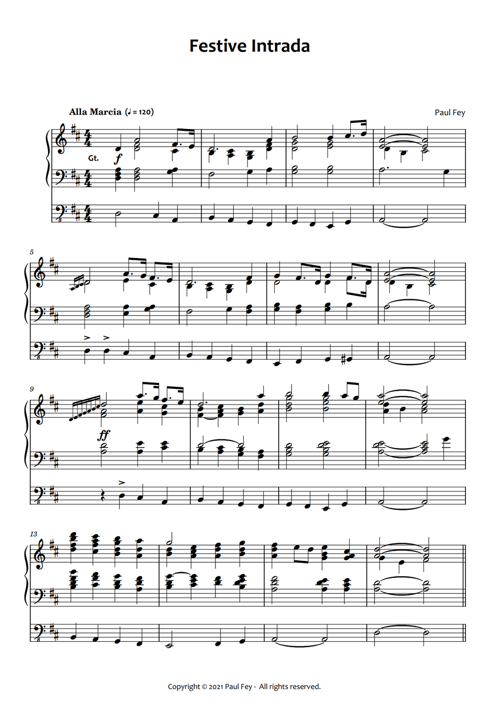 Festive Intrada" in D-Major (Sheet Music) - Music for Pipe Organ by Paul Fey