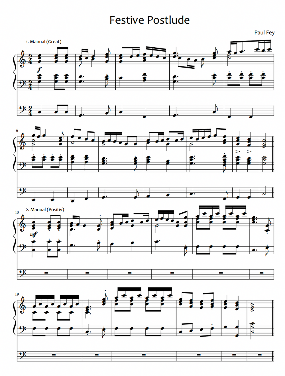 Festive Postlude in C Major (Sheet Music) - Music for Pipe Organ by Paul Fey