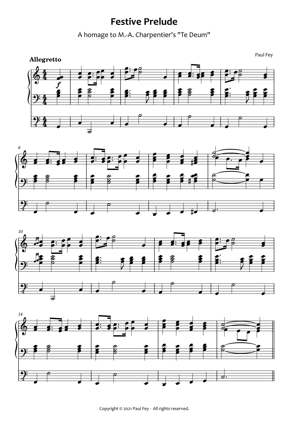 Festive Prelude in C-Major (Sheet Music) - Pipe Organ Music by Paul Fey