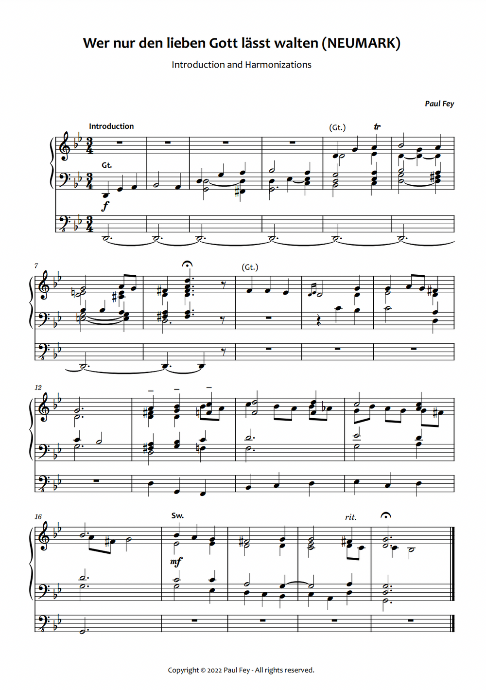 3 Favorite Hymns Harmonized (Pipe Organ Sheet Music) - Music for Pipe Organ by Paul Fey Organist 