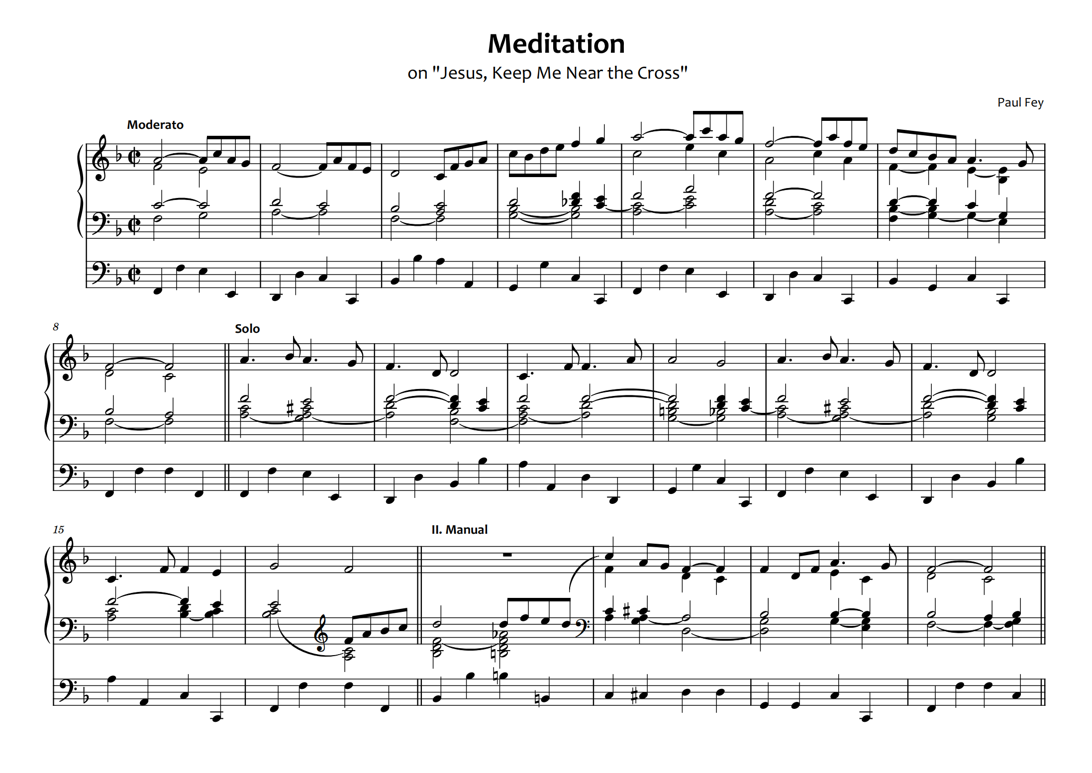 Meditation on "Jesus, Keep Me Near the Cross" (Sheet Music) - Music for Pipe Organ by the Paul Fey Organist 