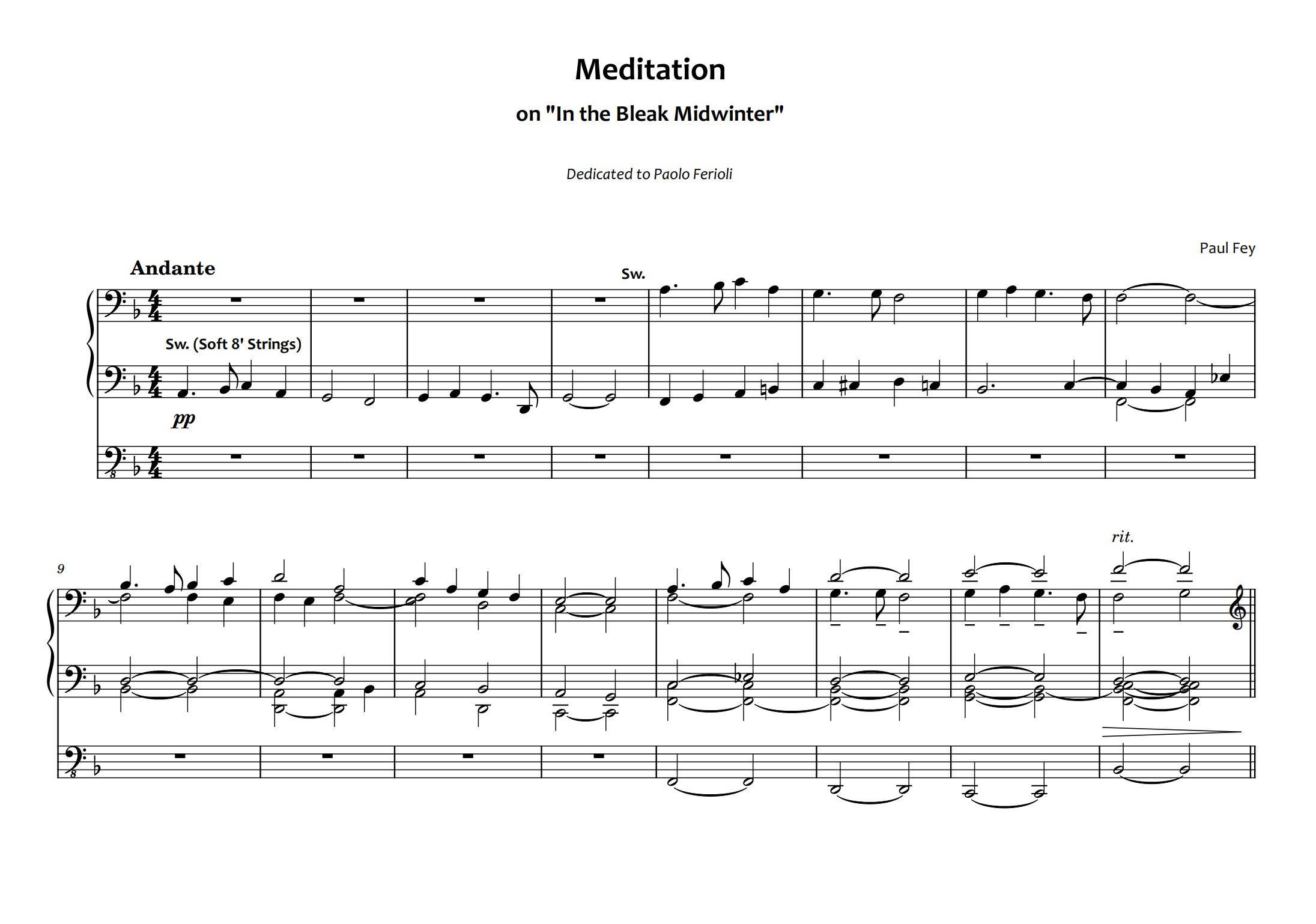 Meditation on "In the Bleak Midwinter" (Sheet Music) - Pipe Organ Music by Paul Fey