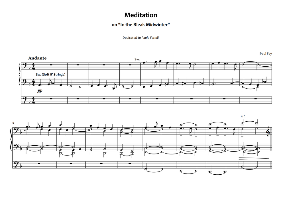 Meditation on "In the Bleak Midwinter" (Sheet Music) - Pipe Organ Music by Paul Fey