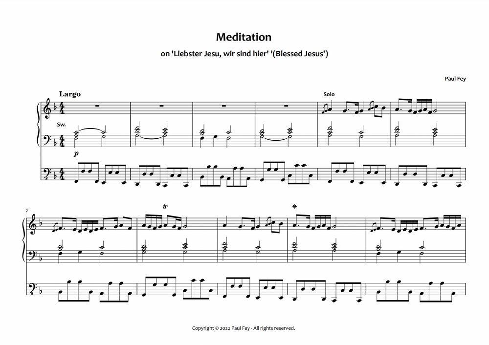 Meditation on "Liebster Jesu" (Sheet Music) - Music for  Pipe Organ by Paul Fey
