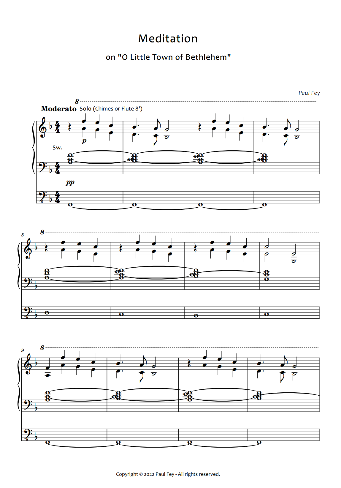 Meditation on "O Little Town of Bethlehem" (Sheet Music) - Music for Pipe Organ by Paul Fey