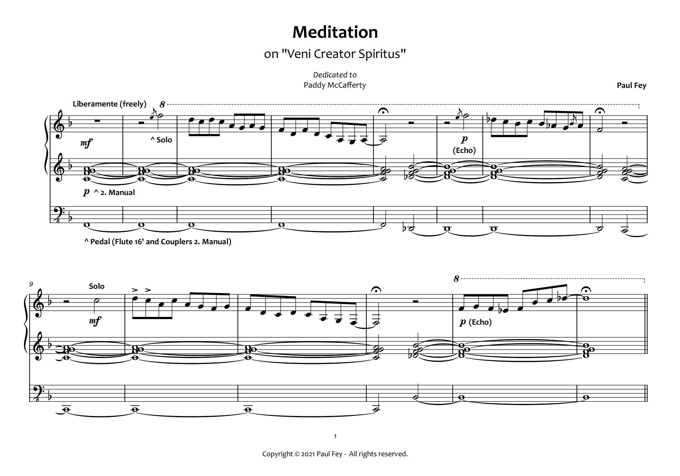 Meditation on "Veni Creator Spiritus" (Sheet Music) - Pipe Organ Music by Paul Fey