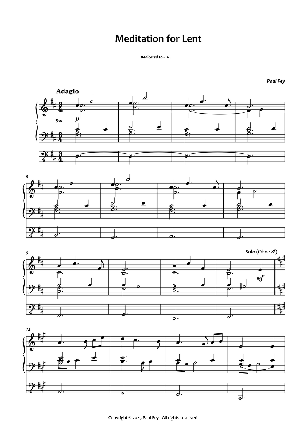 Meditation for Lent (Sheet Music) - Music for Organ by Paul Fey Organist And Famous Organ Musician on YouTube 