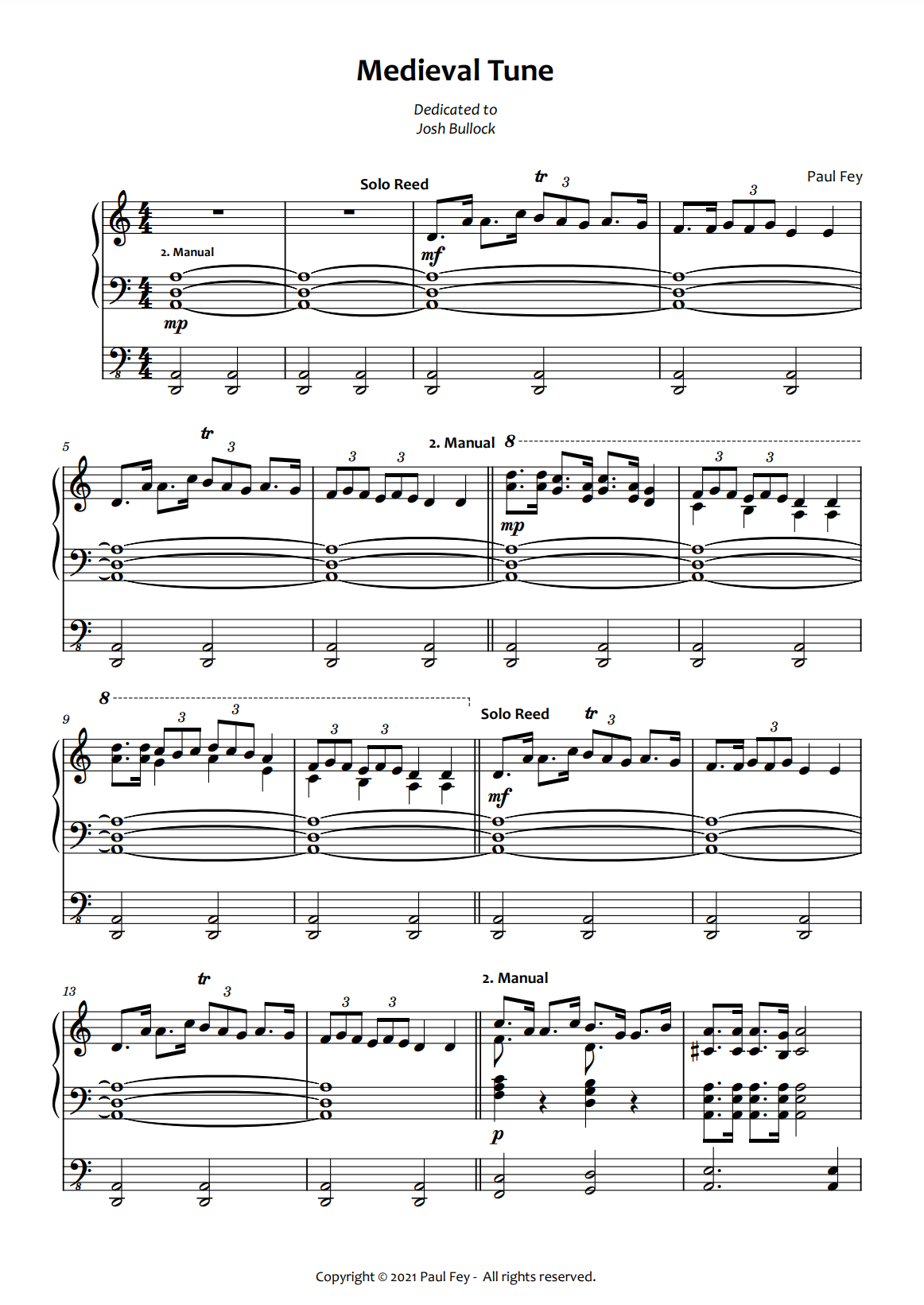 Medival Tune for Organ (Sheet Music) - Pipe Organ Music by Paul Fey