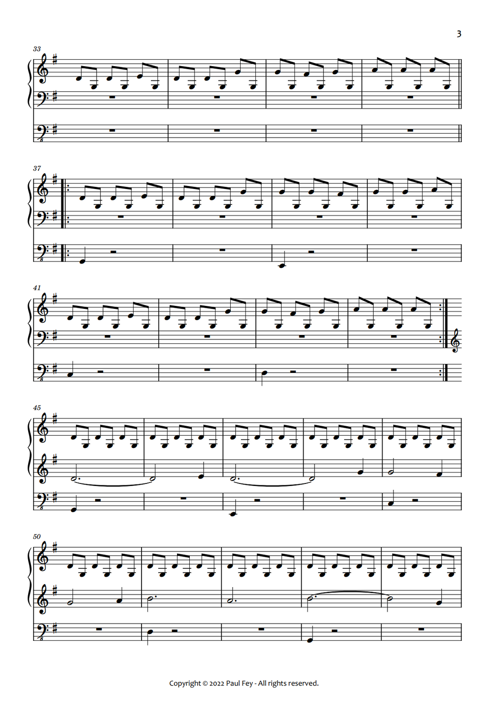 Music Sheet 3 For Pipe Organ by Paul Fey Organist