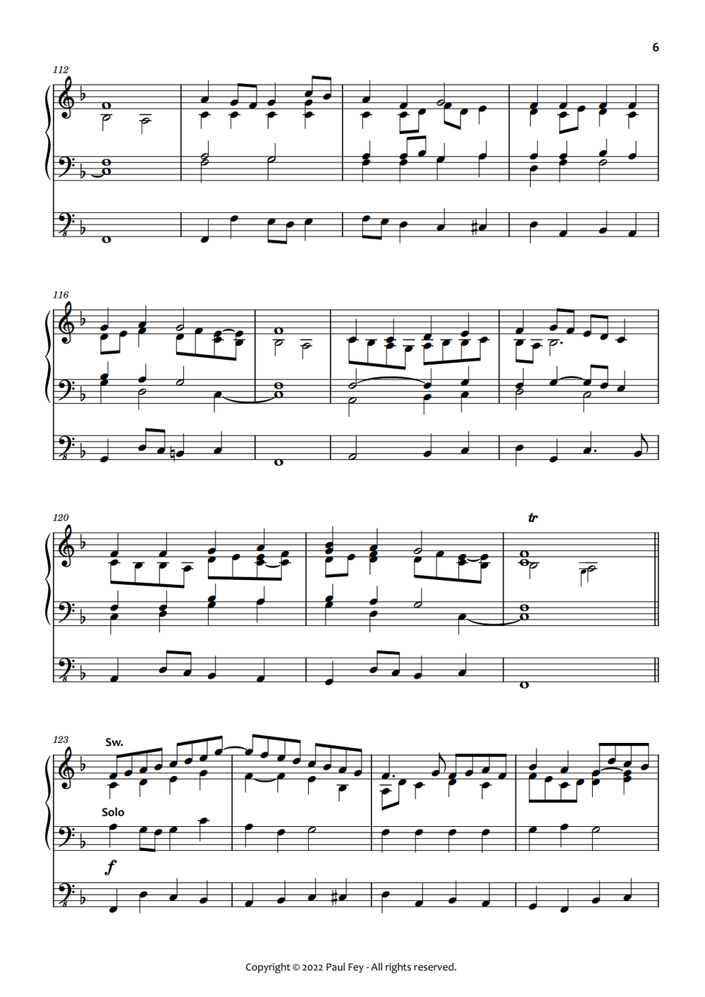 Music Sheet 6 For Pipe Organ by Paul Fey Organist
