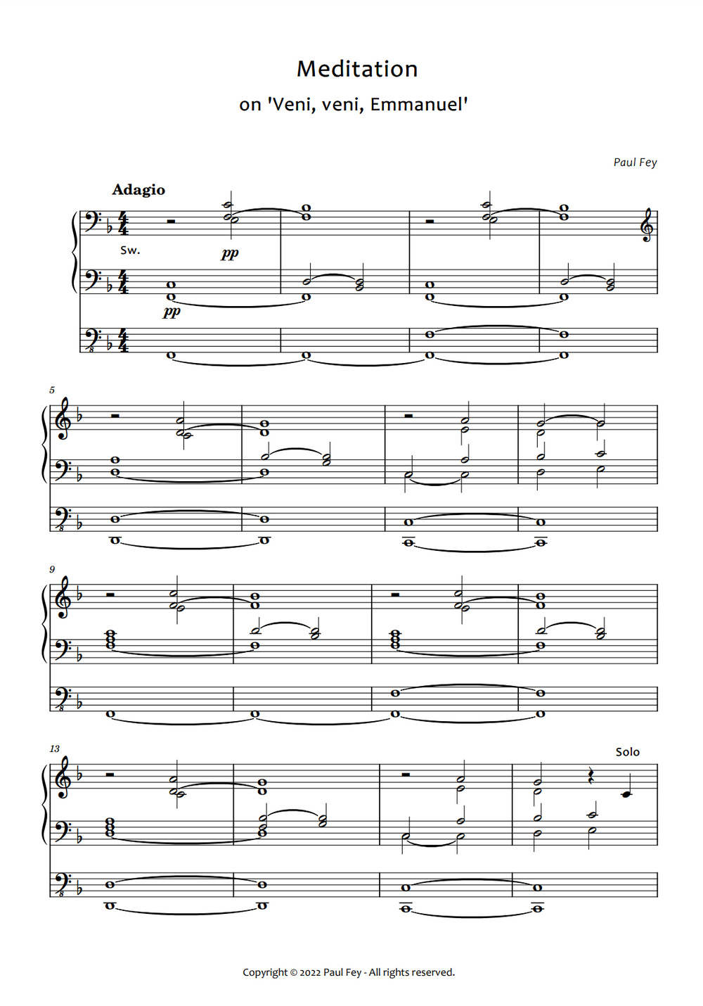 Meditation on "Liebster Jesu" (Pipe Organ Sheet Music) - Music for Organ by Paul Fey Organist 