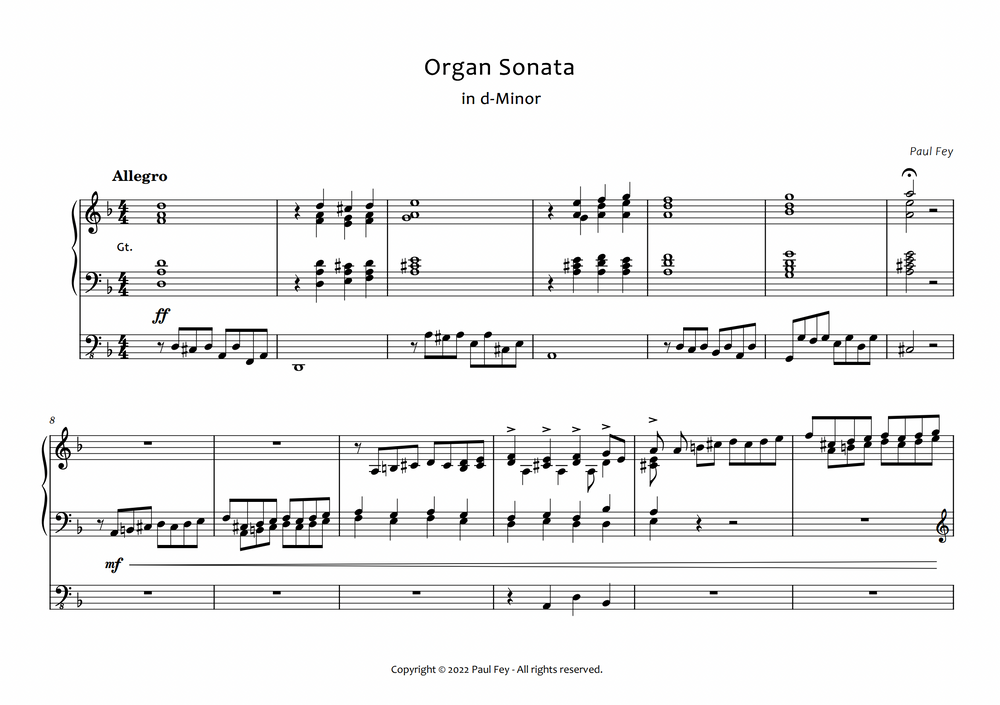 Organ Sonata in d-Minor (Pipe Organ Sheet Music) - Music for Pipe Organ by Paul Fey Organist 