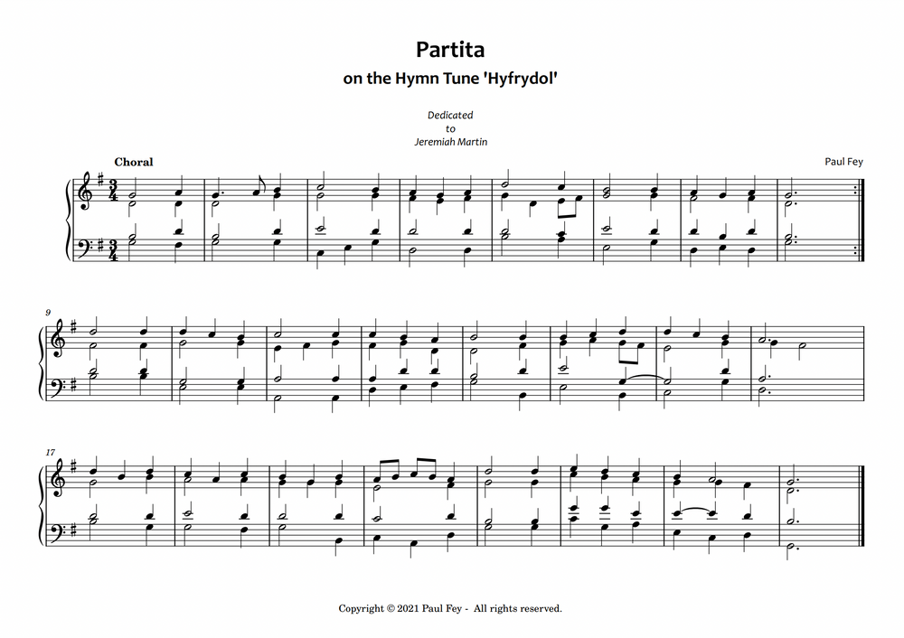 Partita on "Hyfrydol" (Sheet Music) - Pipe Organ Music by Paul Fey